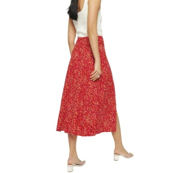 Reformation Zoe Side Slit Midi Skirt Baila Floral Red 8 NWOT SOLD OUT! - Picture 3 of 9
